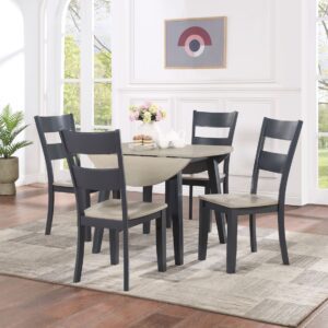 Grey and Graphite Drop-Leaf 5 Piece Dining Set