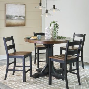 Valebeck Round Counter Table and 4 Barstools