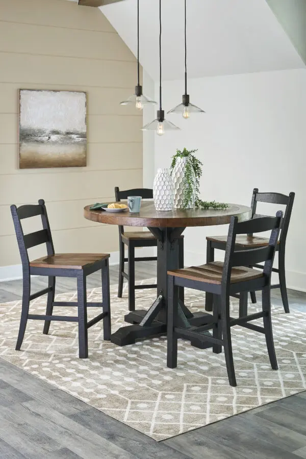 Valebeck Round Counter Table and 4 Barstools