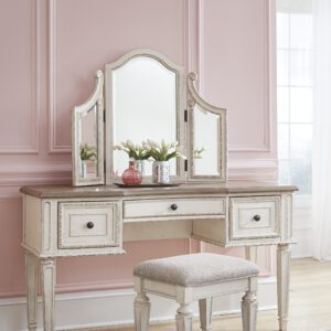 Realyn Vanity with Mirror and Stool